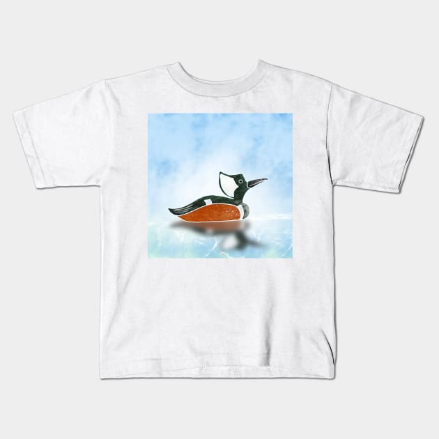 Hooded Merganser duck on water with reflection. Kids T-Shirt by DragonpupLees